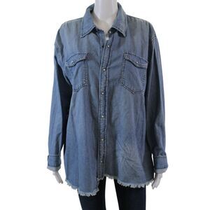 One by One Teaspoon Womens Cotton Raw Hem Detail Denim Blouse Blue Size S